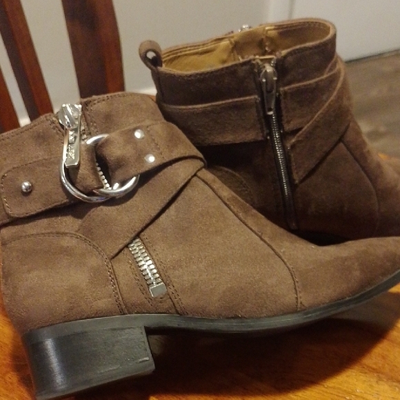 Nine West Brown Ankle Booties with Decorative Straps - Picture 2 of 9